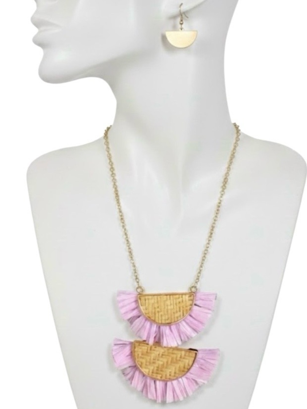 Viola Double Half Moon Raffia Necklace/Earring Set (NWT)